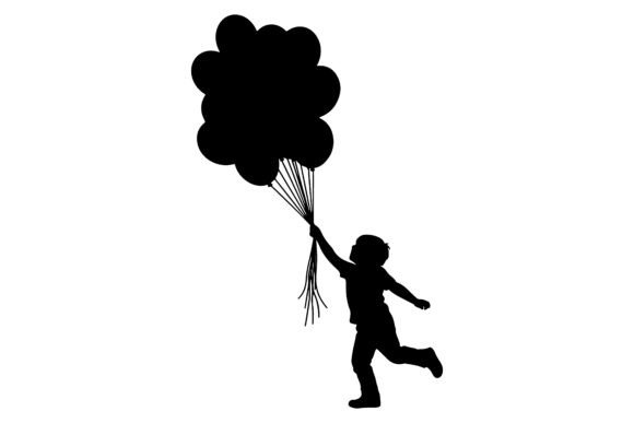 Download Child Holding Balloons Silhouette Black - Child holding balloons Collection