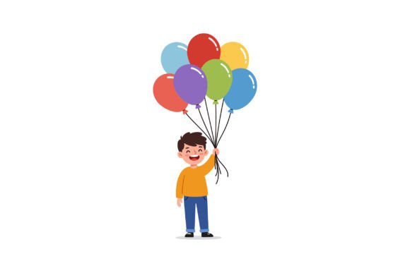 Download Happy Child Holding Colorful Balloons in - Premium Bundle