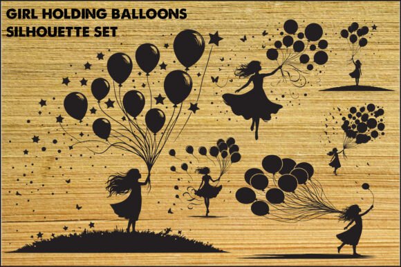 Download Girl with Balloons Silhouette Set - Premium Resources