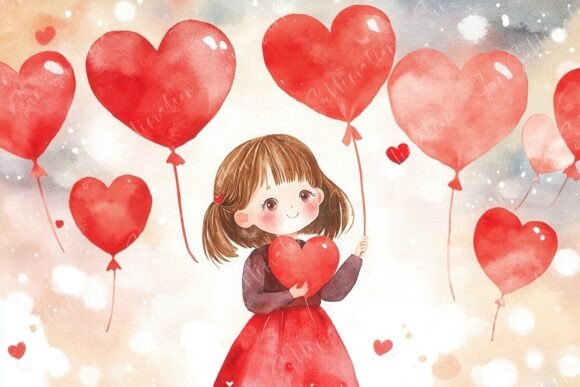Download Cute Child Holding Heart Balloons - Premium Resources